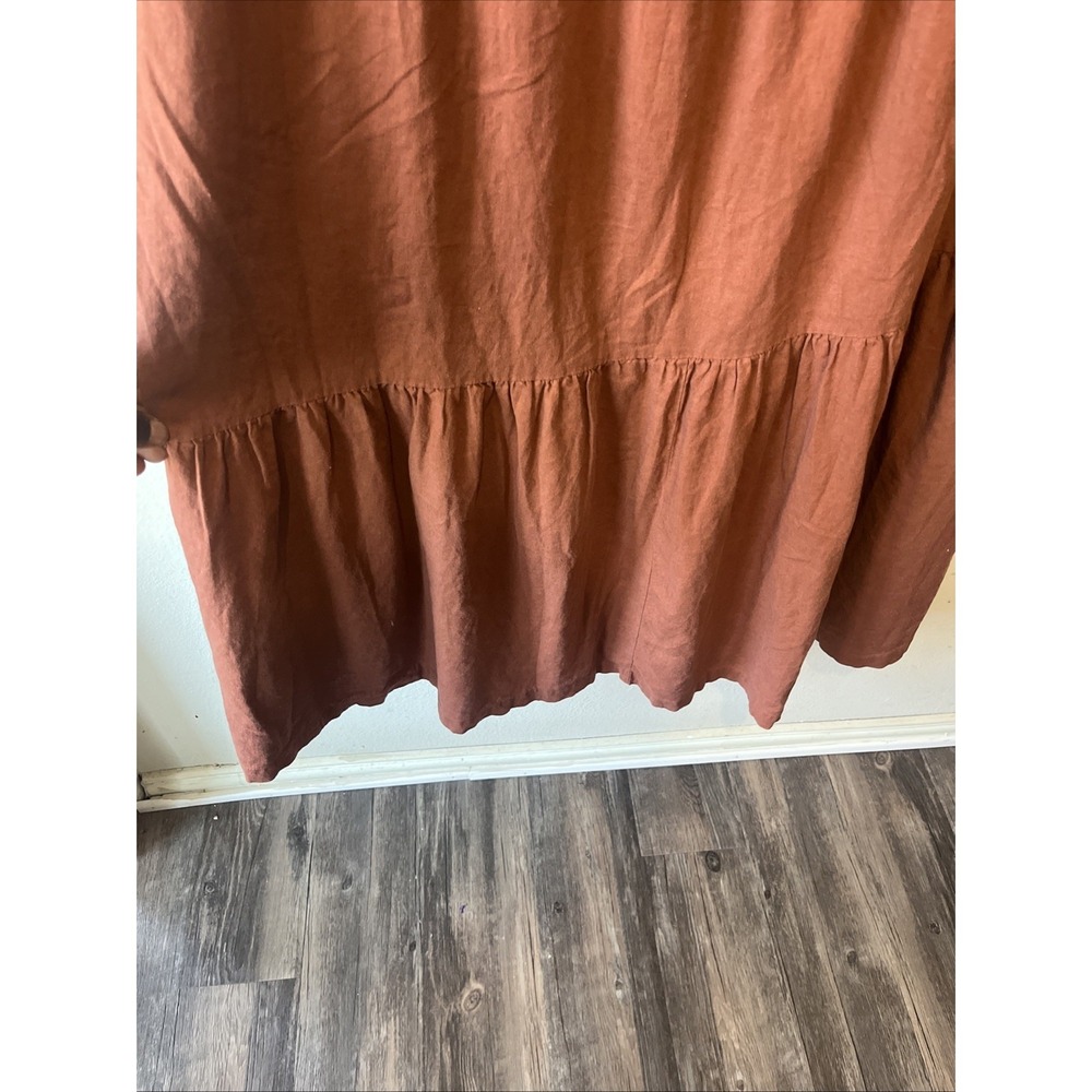 Abercrombie & Fitch Linen Blend Maxi Dress Rust XLT Asymmetrical TierFlowy Beach - Picture 8 of 16